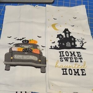 Happy Halloween & Home Sweet Haunted Home Kitchen Towel Set of 2 New 15x21 Each
